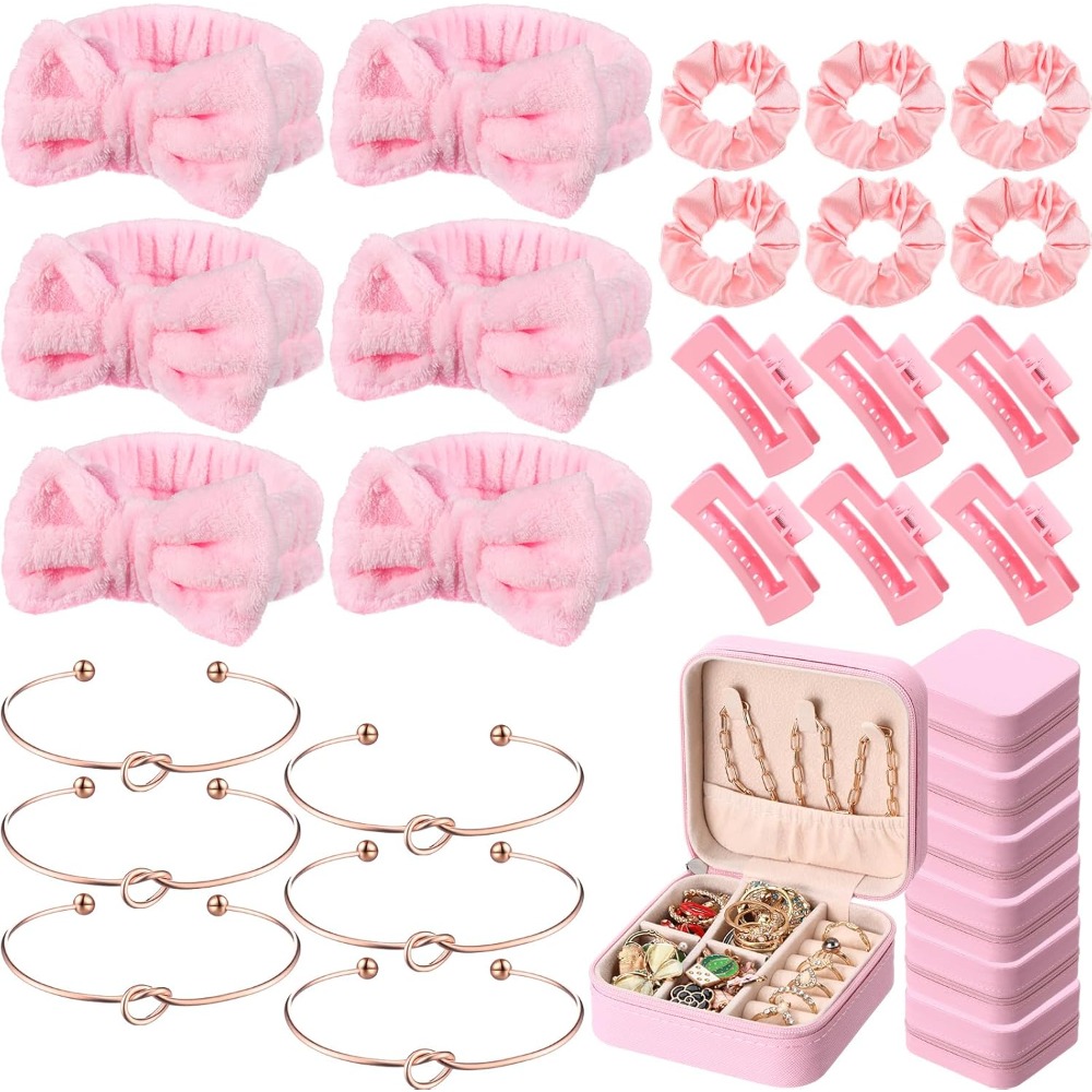 W Spa & Wellness - ชุดของขวัญผ้าสีชมพู 2-12 ชุด สำหรับขอเพื่อนเจ้าสาว พร้อมกำไลข้อมือและกิ๊บติดผม สำหรับงานเลี้ยงฉลองสมรสและของชำร่วยงานแต่งงาน